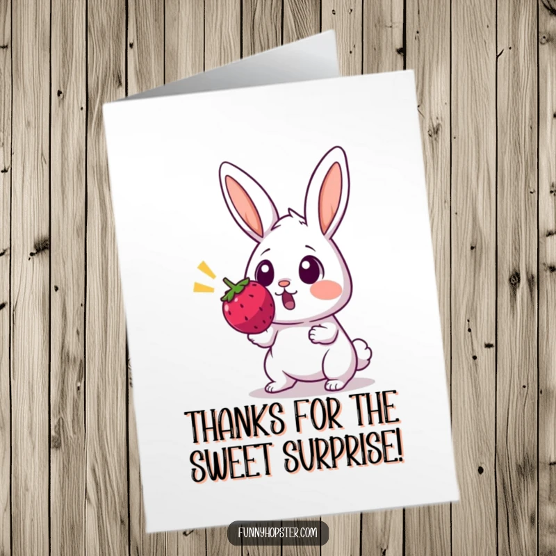 Funny Free Printable Thank You Card: A rabbit with wide eyes is startled by a bouncing berry.