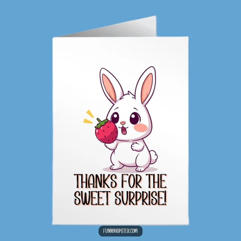Free Printable Thank You Card: Startled Rabbit & Berry Funny Downloadable Gift
