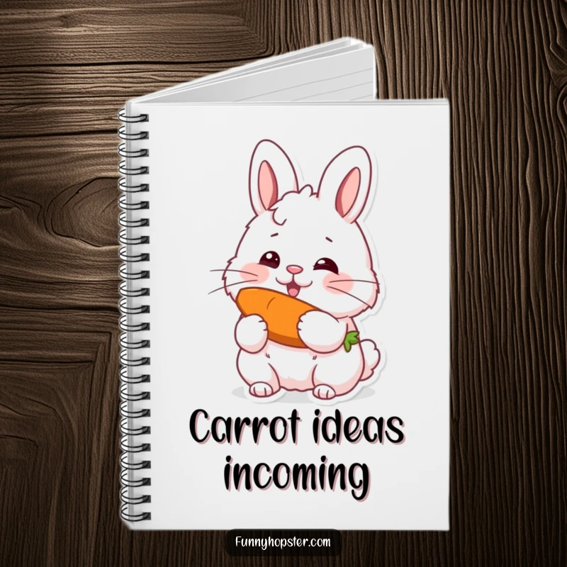 Funny notebook with a fluffy rabbit and a carrot, designed for jotting notes with a cheerful and whimsical flair.