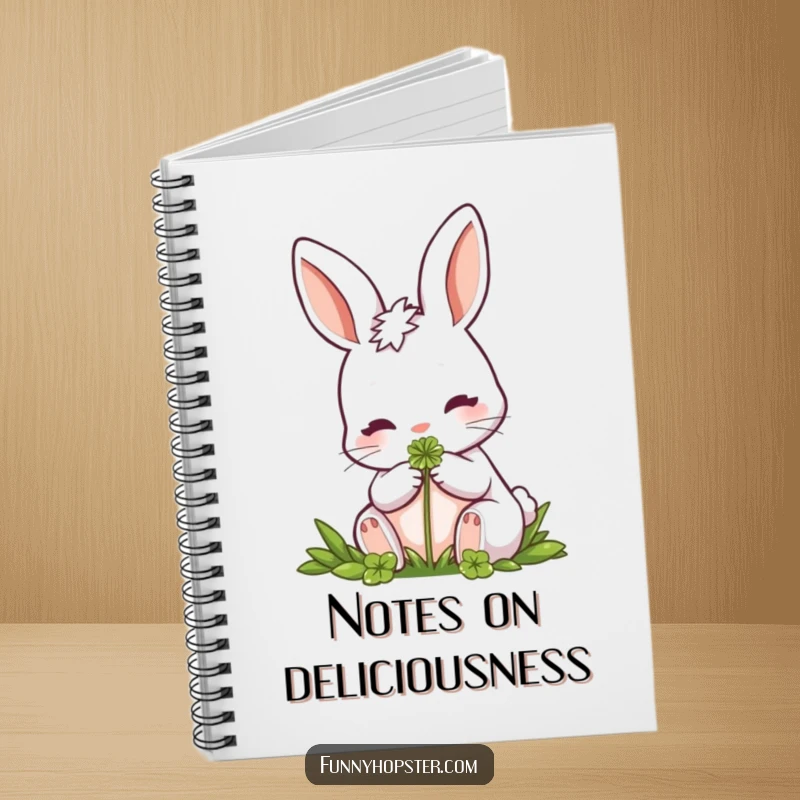 Funny Rabbit Notebook: A notebook featuring a rabbit nibbling a clover, ideal for journaling, sketching, and capturing peaceful thoughts.