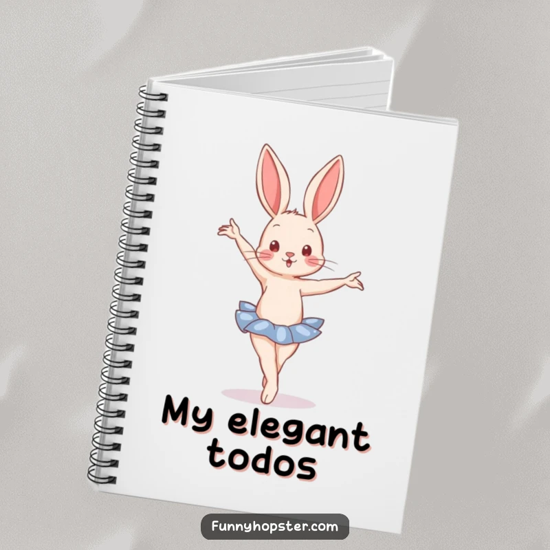 Funny Notebook with a rabbit in a ballet pose, ideal for note-taking on choreography and creative ideas with elegance.