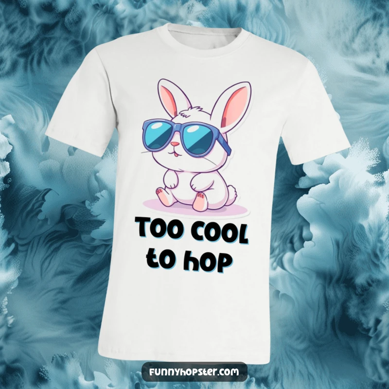 Funny t-shirt featuring a kawaii rabbit sporting large sunglasses, lounging comfortably while taking a sunbath, exuding cool relaxation.