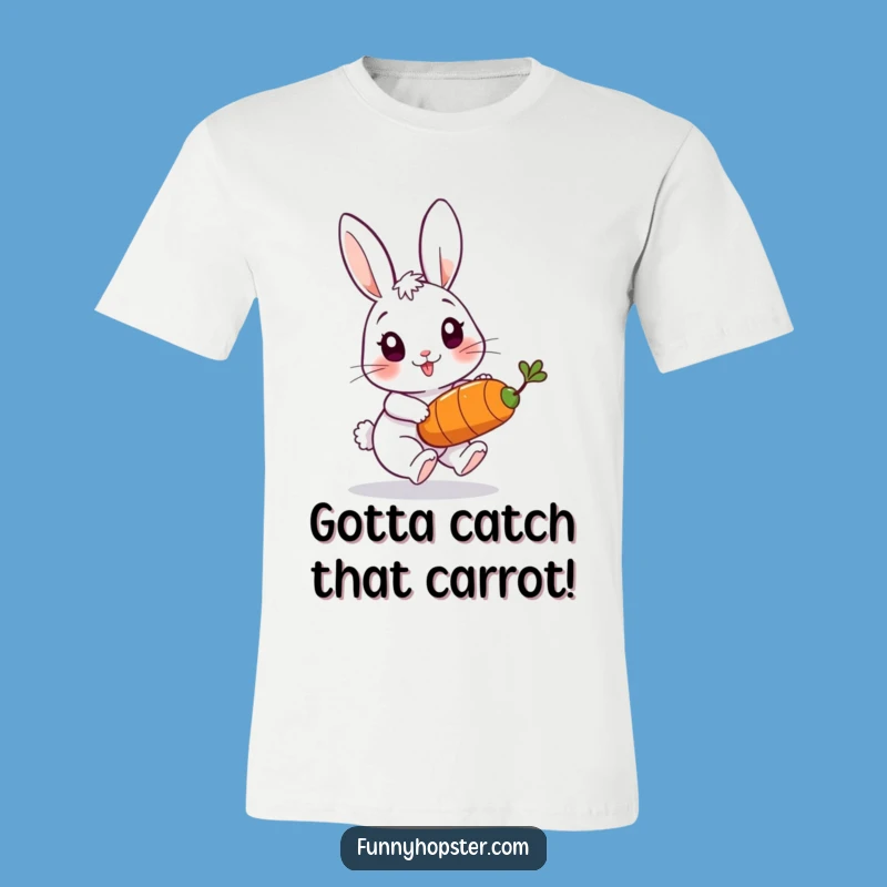 Funny Playful Rabbit Carrot Chase T-Shirt - Action-Packed & Amusing Tee