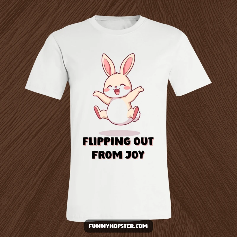 Funny Rabbit T-Shirt: A cheerful rabbit performing a dynamic cartwheel, radiating excitement and boundless energy in a vibrant design.