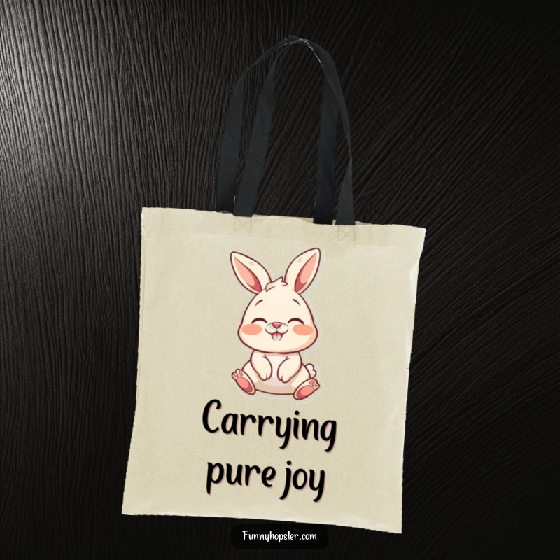 Funny bunny character wiggling its nose with delight, perfect for a funny tote bag.