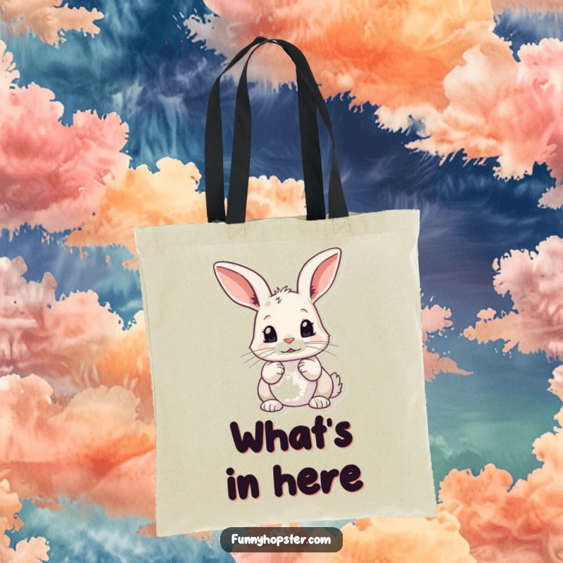 Funny Curious Rabbit Tote Bag: A sturdy bag featuring a rabbit with twitching ears and a curious gaze, perfect for carrying essentials, ideal funny gift.