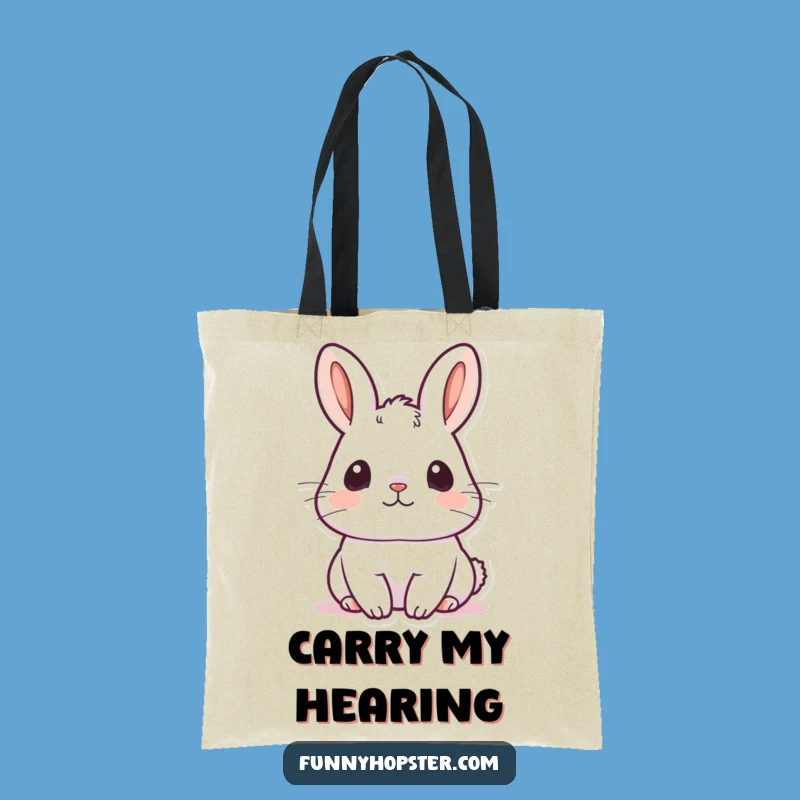 Funny Kawaii Rabbit Listening Tote Bag: Attentive Bunny Canvas Bag, Perfect Funny Gift
