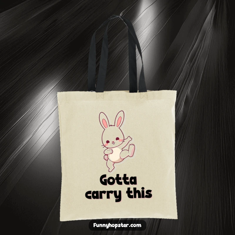 Funny Bunny Kick Tote Bag: A durable tote featuring a bunny with a cute kick, embodying playful energy, ideal for a funny gift.